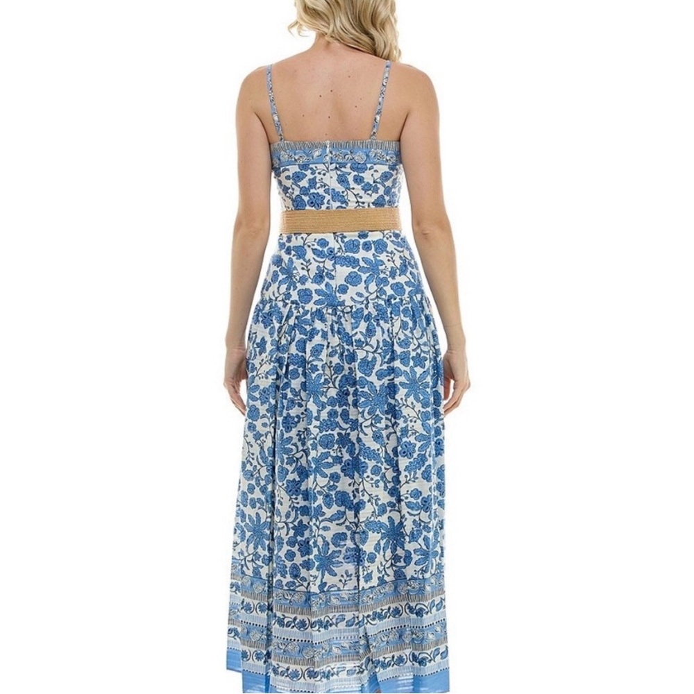 NWT Taylor Blue and White Floral Maxi Dress with Belt - Picture 3 of 7